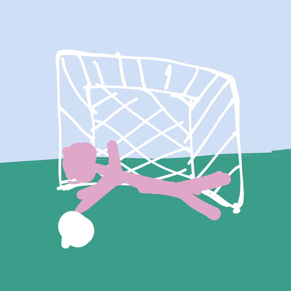 “a goalkeeper diving for the ball” drawn by Kris