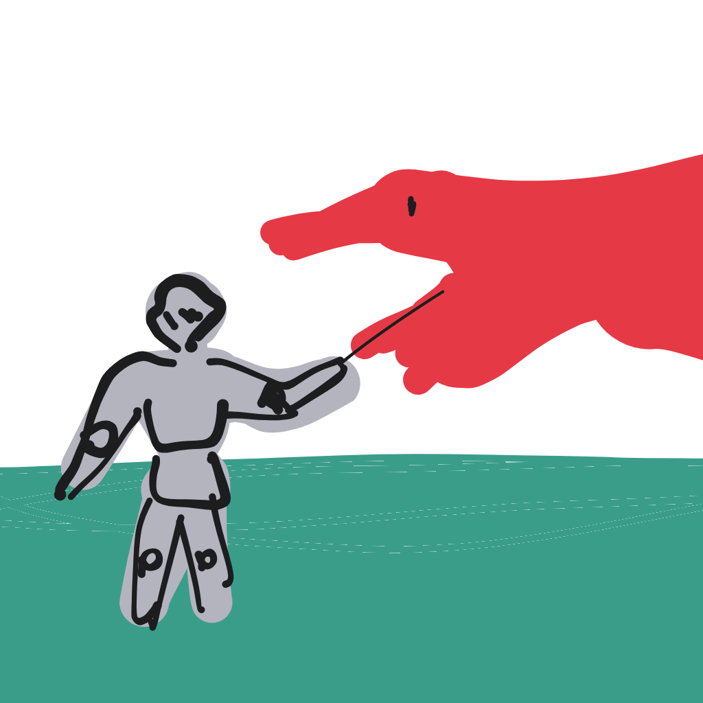 “a knight fighting a dragon” drawn by Kris