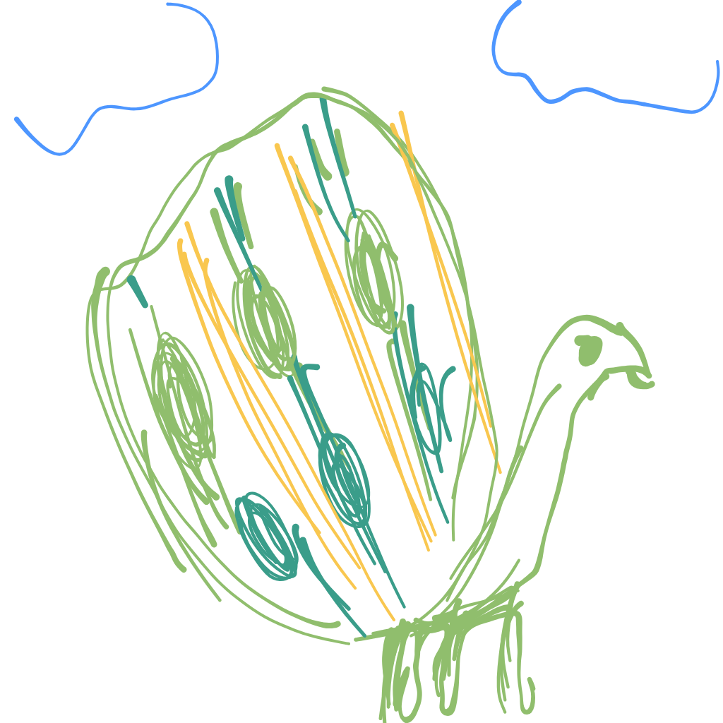 “a peacock fanning its tail feathers” drawn by anv