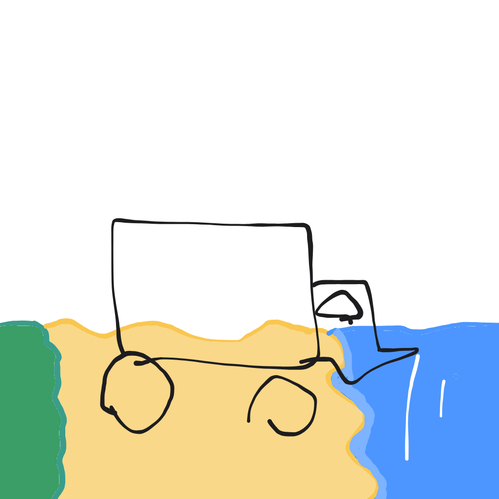 “a camper van parked by a lake” drawn by tumama12345sixseven