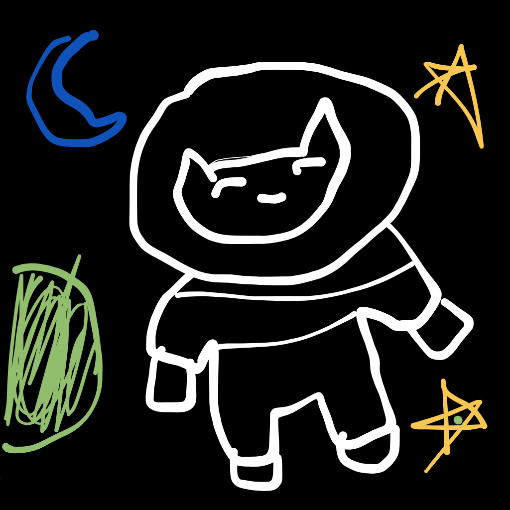 “a cat in a spacesuit floating in space” drawn by Katalina