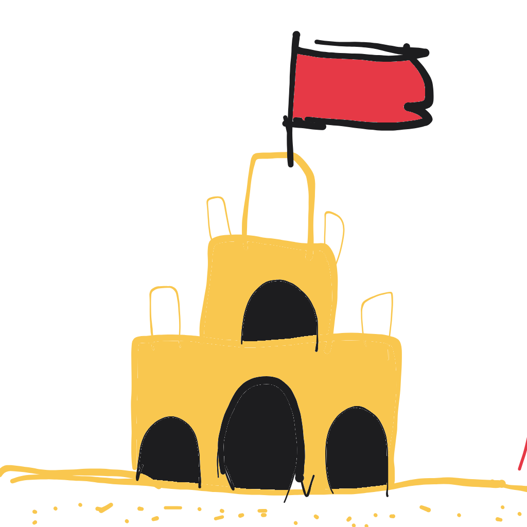 "a sandcastle with a little flag" drawn by @Fabian_Rembrandt