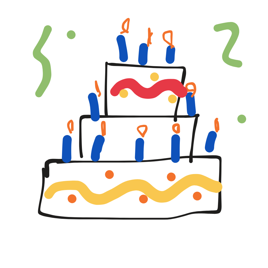 “a birthday cake with lit candles” drawn by Asse