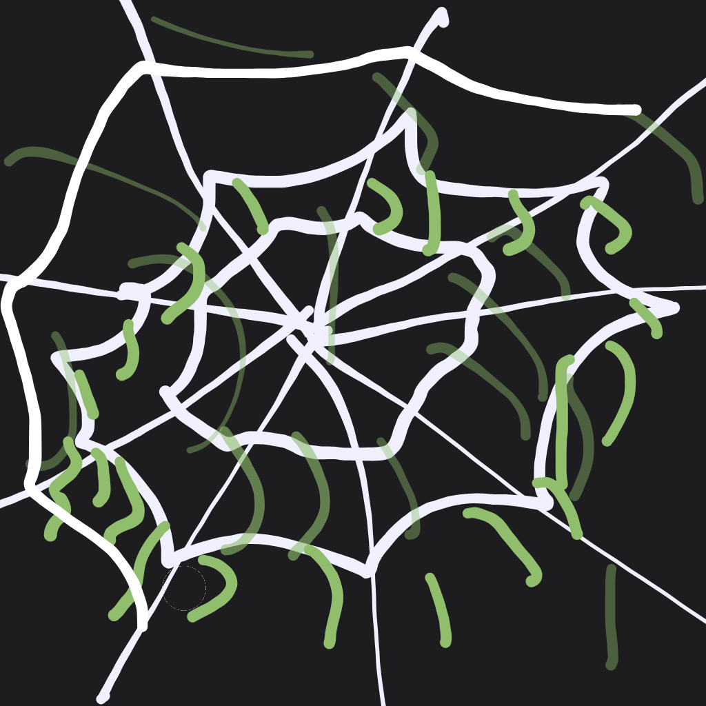 “a spiderweb covered in dew” drawn by Mystn