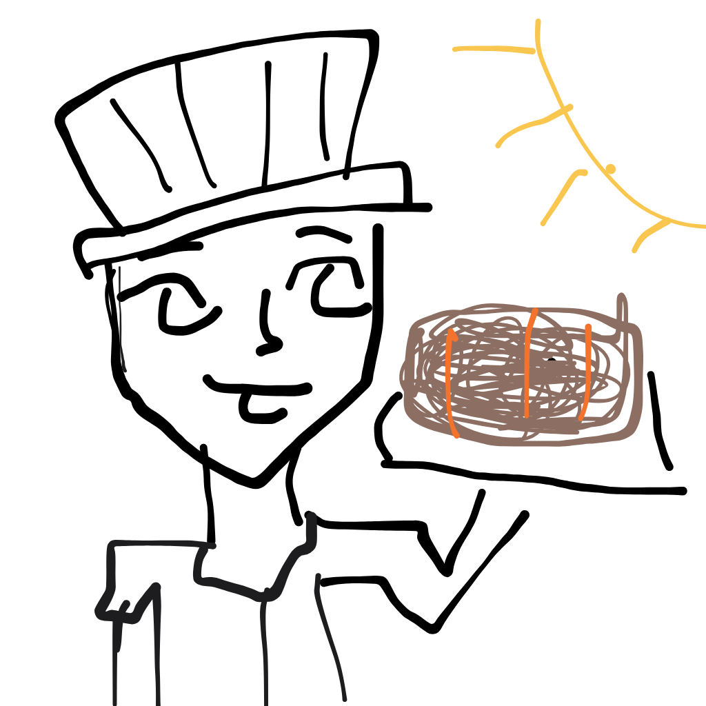“a baker holding a tray of fresh bread” drawn by Katalina