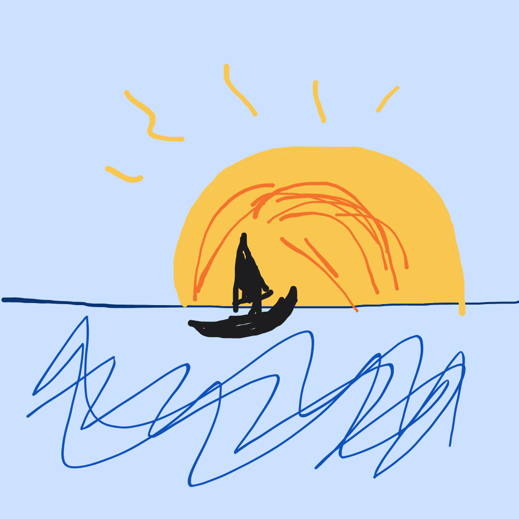 “a pirate ship sailing at sunset” drawn by Totoblah