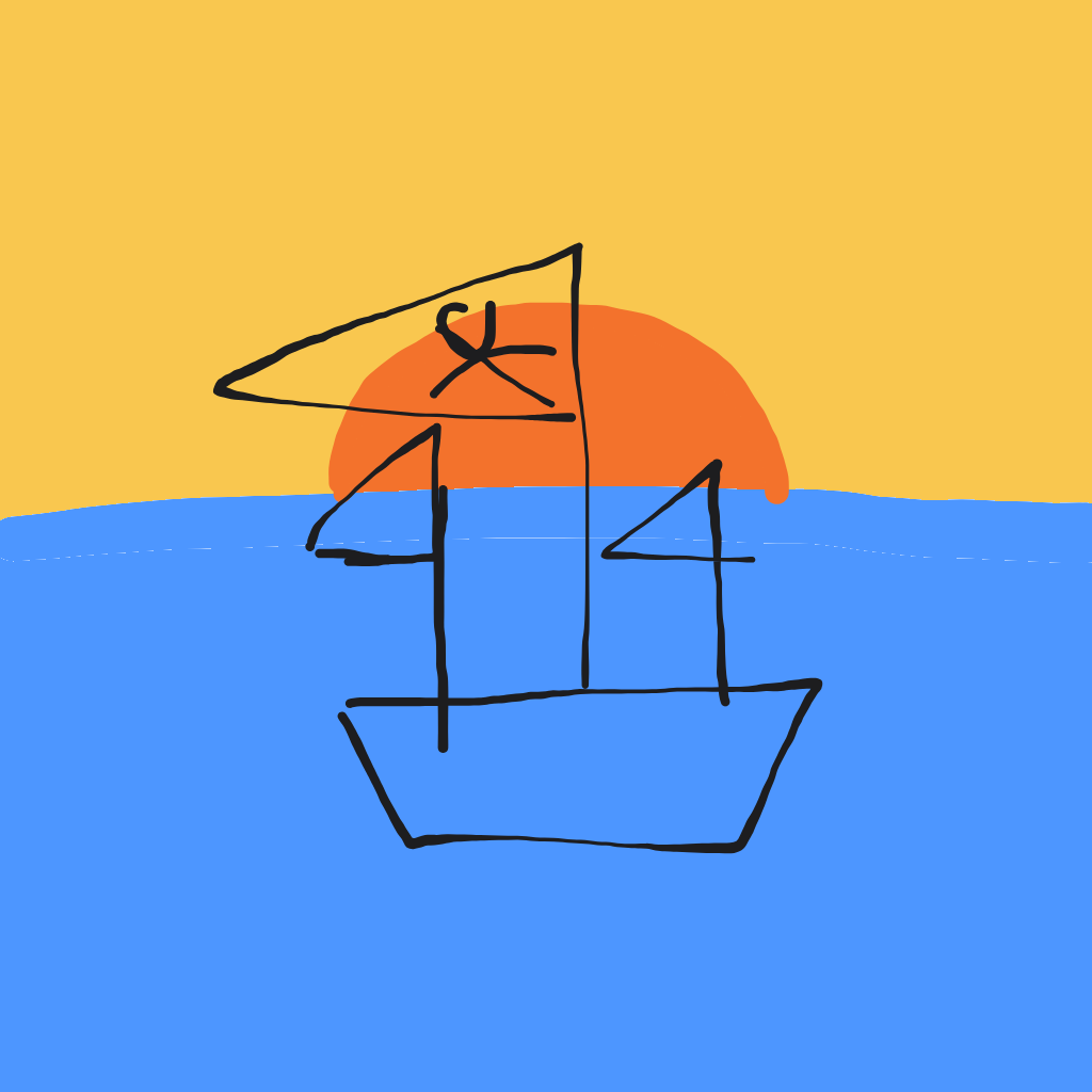 “a pirate ship sailing at sunset” drawn by myst