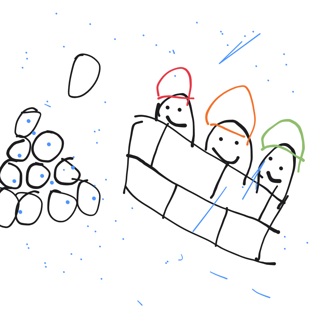 "kids having a snowball fight" drawn by @phildunphy