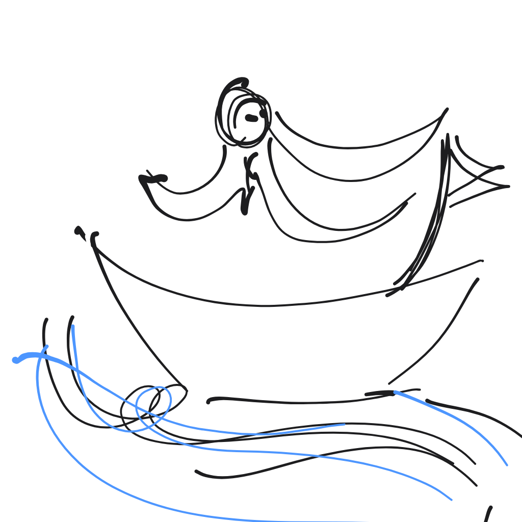 “a kraken dragging a ship beneath the waves” drawn by anv