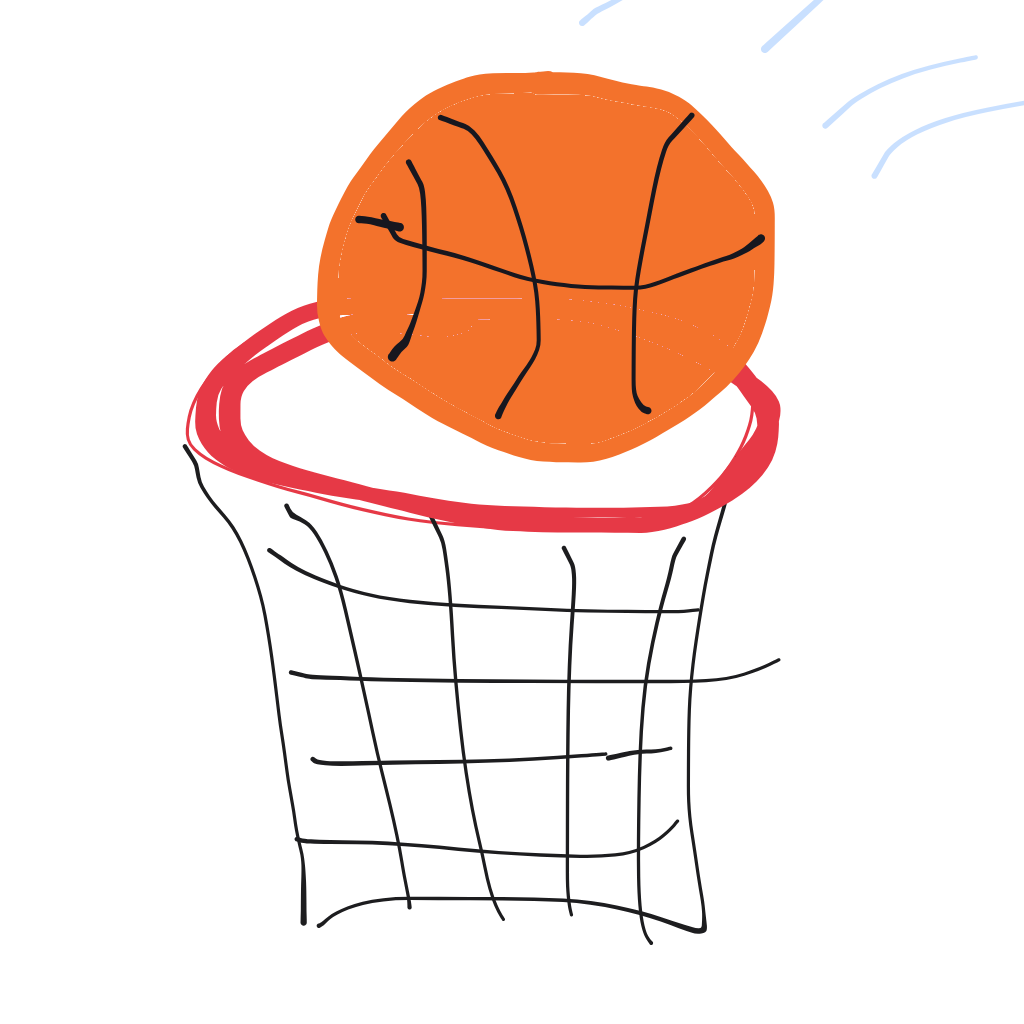 “a basketball dropping through a hoop” drawn by Asse