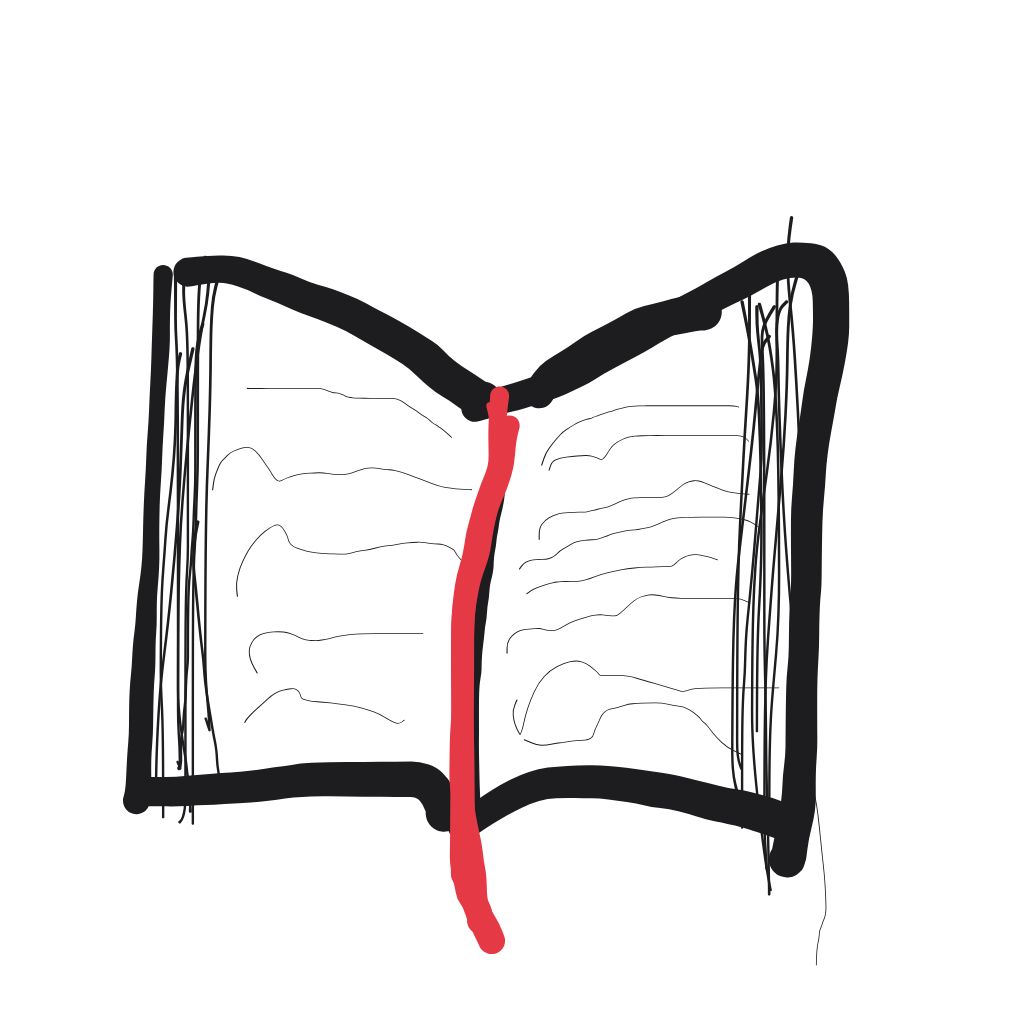 "an open book with a bookmark" drawn by @phildunphy