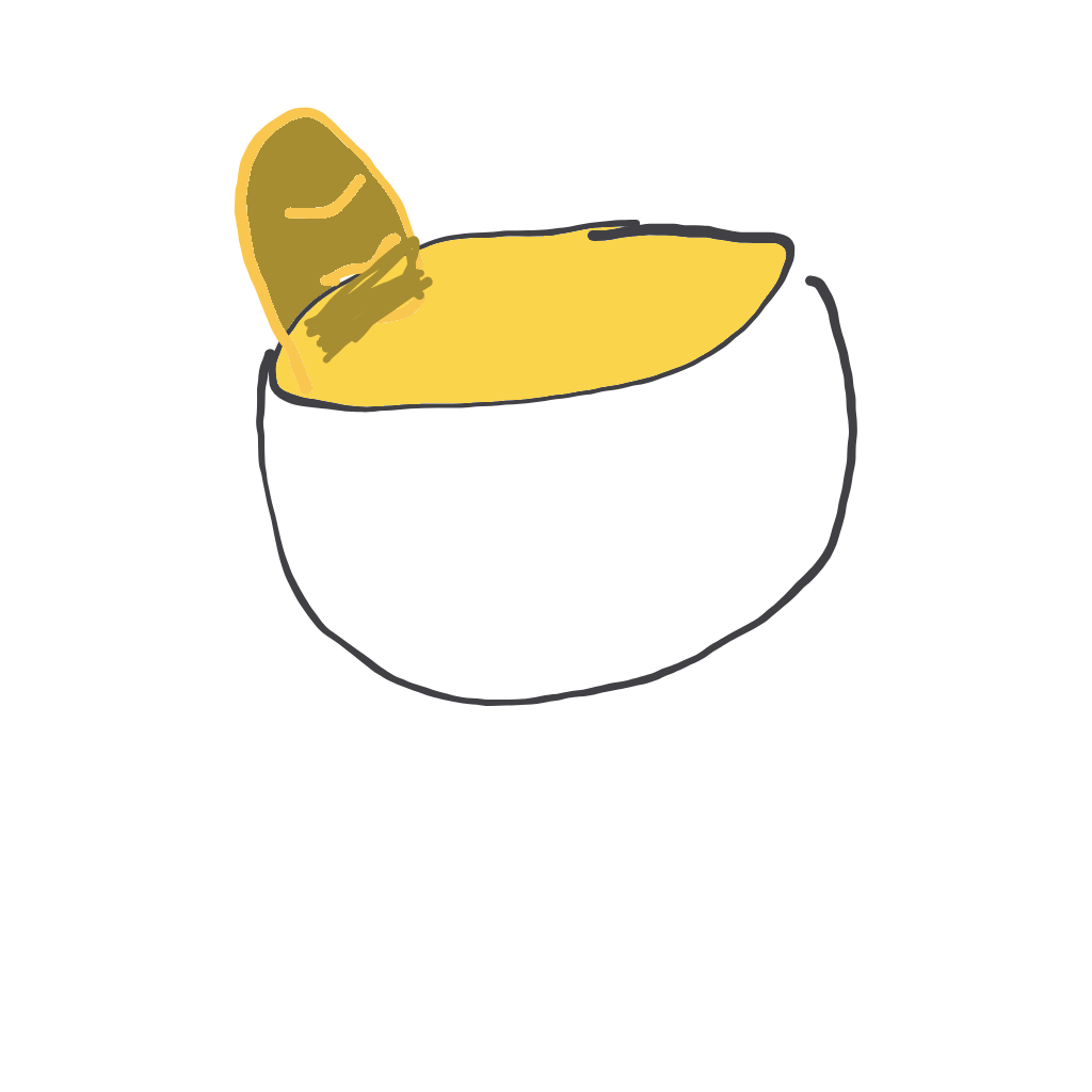 “a bowl of soup with a slice of bread” drawn by Meeeee