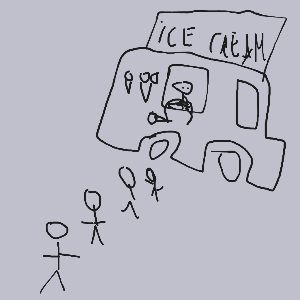 “kids lined up at an ice cream truck” drawn by Otter6361