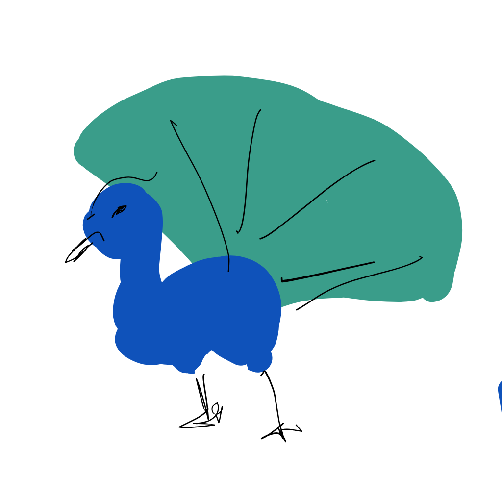 “a peacock fanning its tail feathers” drawn by Kris